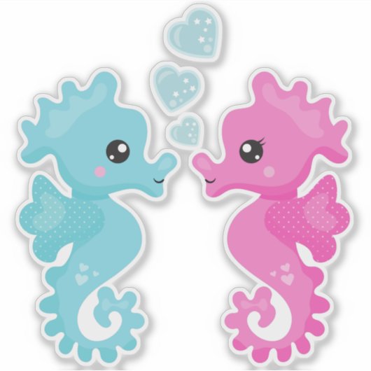 かわいい乗馬、ピンクの乗馬、青い乗馬、恋 シール (正面)