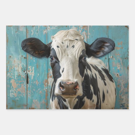 かわいい乳牛のファームハウス絵画ズ ラッピングペーパーシート (正面3)