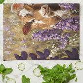 かわいい乳牛の子牛ルピネの花 キッチンタオル (折り畳み)