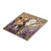 かわいい乳牛の子牛ルピネの花 タイル (側面)