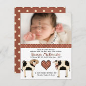 かわいい乳牛新生児ボーイと誕生写真 案内状 (正面/裏面)