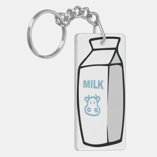 かわいい乳牛漫画ミルクカートンイラストレーション キーホルダー (正面左)