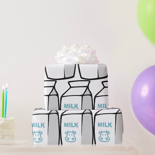 かわいい乳牛漫画ミルクカートンイラストレーション ラッピングペーパー