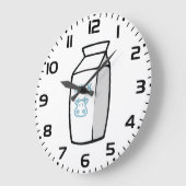 かわいい乳牛漫画ミルクカートンイラストレーション ラージ壁時計 (傾斜)