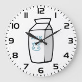かわいい乳牛漫画ミルクカートンイラストレーション ラージ壁時計 (正面)