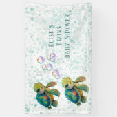 かわいい亀と泡の赤ちゃんシャワー双子 横断幕 (縦)