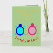 かわいい亀のカップルのカスタムウェディングありがとう 箔グリーティングカード (正面)