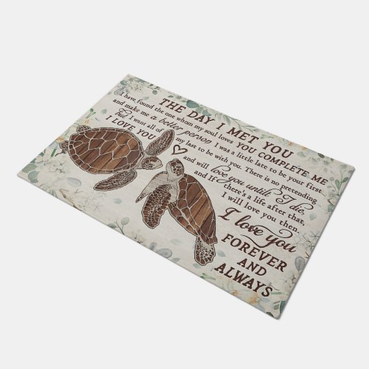かわいい亀のカップルの敷物、かわいい手紙 ドアマット (アングル)