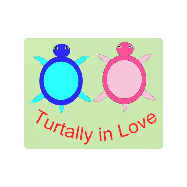 かわいい亀のカップル メタルプリント (正面)