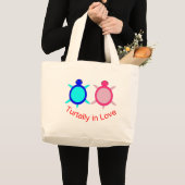 かわいい亀のカップル ラージトートバッグ (正面(商品))
