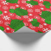 かわいい亀のクリスマス赤い白い雪片 ラッピングペーパー (角)