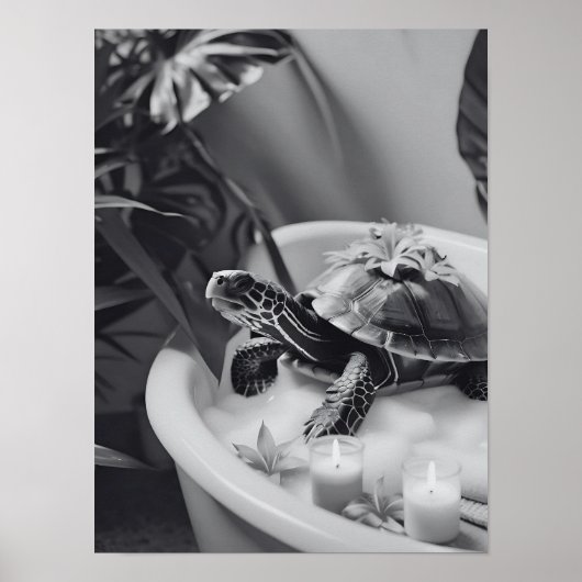 かわいい亀のスパの日、おもしろいバスルームのアート、ギフトアイディア ポスター (正面)