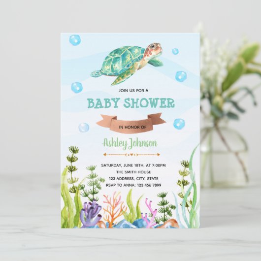 かわいい亀のパーティーテーマ 招待状 (スタンド正面)