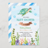 かわいい亀のパーティーテーマ 招待状 (正面/裏面)