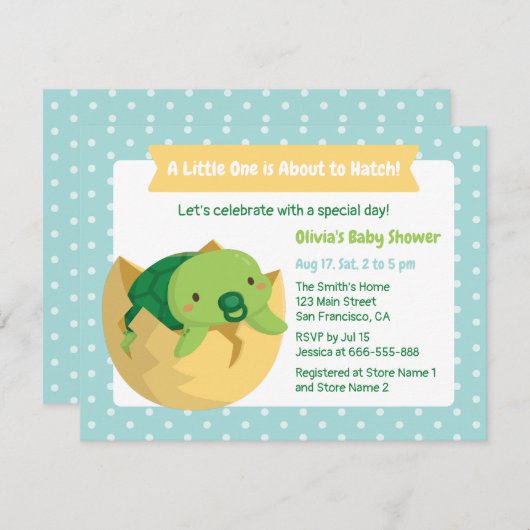 かわいい亀の卵ベビーシャワー招待状 招待状 (正面/裏面)