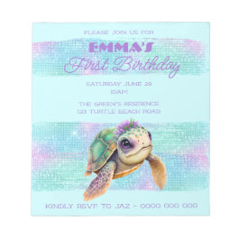 かわいい亀の夏ビーチアクア1st誕生日 ノートパッド