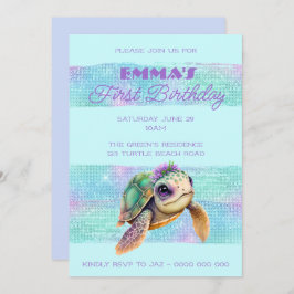 かわいい亀の夏ビーチアクア1st誕生日 招待状