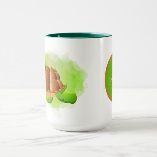 かわいい亀の恋人がモノグラムのマグカップを追加 マグカップ (中央)