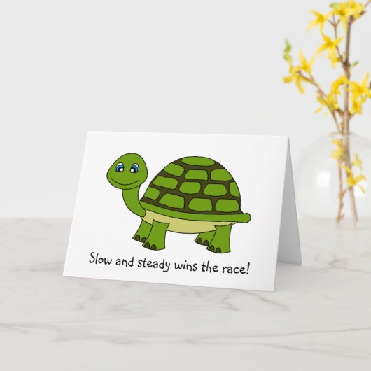 かわいい亀の漫画勇気付けられるグリーティングカード カード (黄色い花)