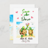 かわいい亀の結婚式の日付発表を保存 セーブザデート (正面/裏面)