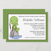 かわいい亀の緑の水玉模様ベビーシャワー 招待状 (正面/裏面)