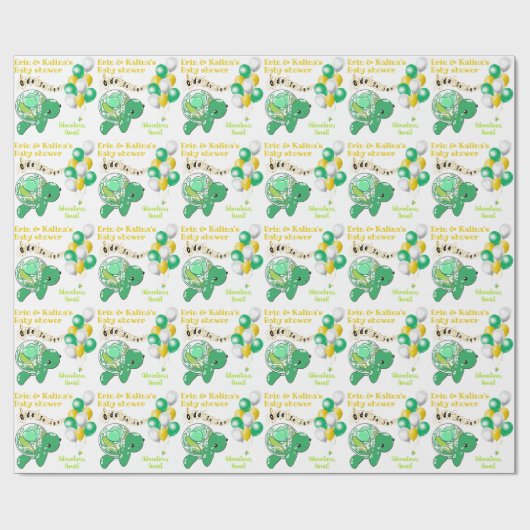 かわいい亀の緑の黄色の白い赤ちゃんシャワー ラッピングペーパー (フラット)