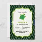 かわいい亀の緑の黒いかわいい子供の誕生日 招待状 (正面)