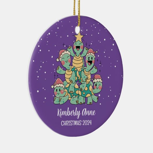 かわいい亀クリスマスツリー雪の冬の休日 セラミックオーナメント (右)