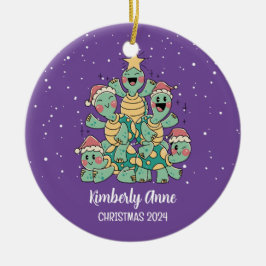 かわいい亀クリスマスツリー雪の冬の休日 セラミックオーナメント