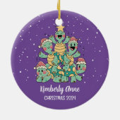 かわいい亀クリスマスツリー雪の冬の休日 セラミックオーナメント (裏面)