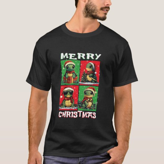 かわいい亀サンタ動物の恋人メリークリスマスTr Tシャツ (正面)