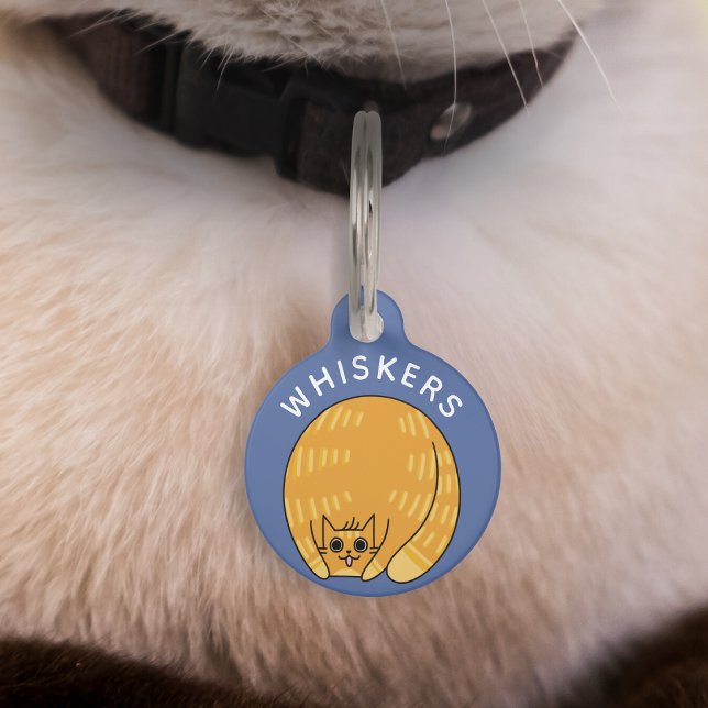 かわいい予測できなファットオレンジ猫ブルーパーソナライズされた ペット　ネームタグ (クリエイターアップロード済み)