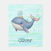 かわいい予測できな小さなクジラ フリースブランケット (正面)