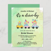 かわいい予算のドライブバイブライダルシャワー招待状 (正面/裏面)