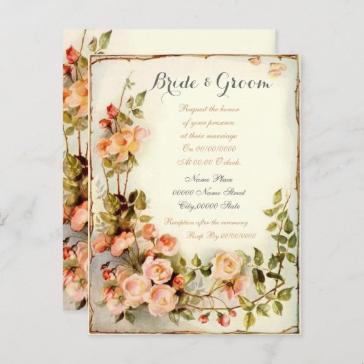 かわいい予算エレガント結婚式招待状。 インビテーションポストカード (正面/裏面)