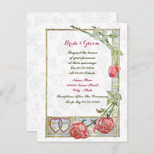 かわいい予算結婚式招待状、 インビテーションポストカード (正面/裏面)