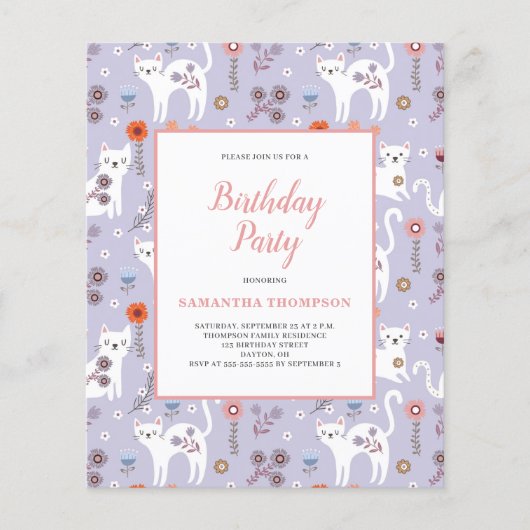 かわいい予算誕生日猫パターン招待状 (正面)