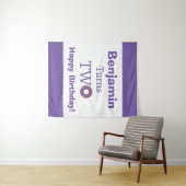 かわいい二つの誕生日ドーナツパープルホワイトパーティー タペストリー (インサイチュ(横))