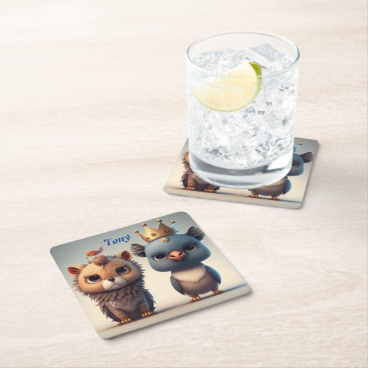 かわいい二人の野生動物の友達 スクエアペーパーコースター (インサイチュ)