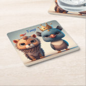 かわいい二人の野生動物の友達 スクエアペーパーコースター (アングル)
