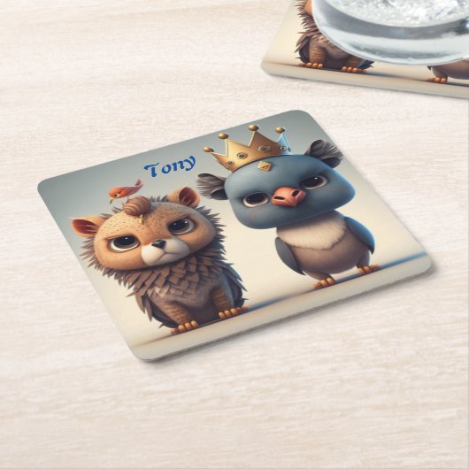 かわいい二人の野生動物の友達 スクエアペーパーコースター (アングル)