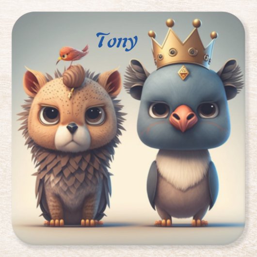 かわいい二人の野生動物の友達 スクエアペーパーコースター (正面)