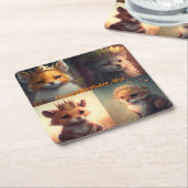 かわいい二人の野生動物の友達 スクエアペーパーコースター (アングル)