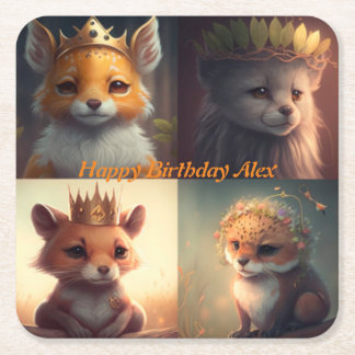 かわいい二人の野生動物の友達 スクエアペーパーコースター