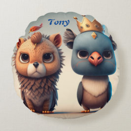かわいい二人の野生動物の友達 ラウンドクッション