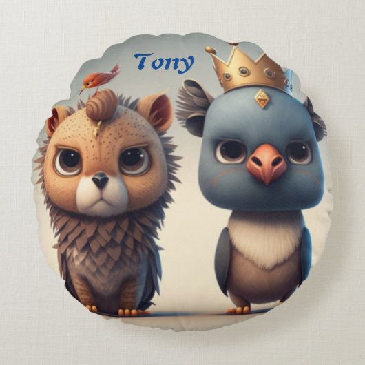 かわいい二人の野生動物の友達 ラウンドクッション (正面)