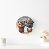 かわいい二人の野生動物の友達 ラウンド壁時計 (ホーム)