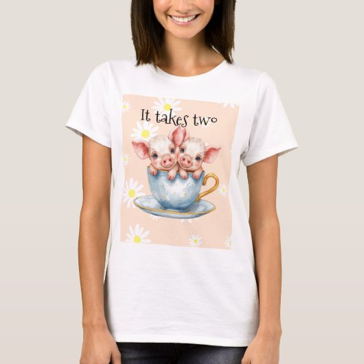 かわいい二匹のティーカップ・ピッグレット Tシャツ (正面)