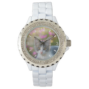 かわいい二色猫ふわふわな猫の写真 – ダイヤルプレート 腕時計