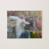 かわいい二色猫ネコ花写真 – ゲーム ジグソーパズル (横)